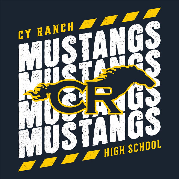 Close-up view of Cypress Ranch High School Mustangs Women's Navy T-shirt 223