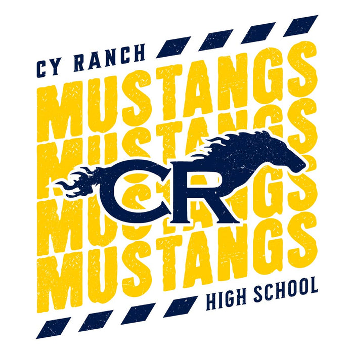 Close-up view of Cypress Ranch High School Mustangs Unisex 3/4 sleeve Raglan T-shirt 223
