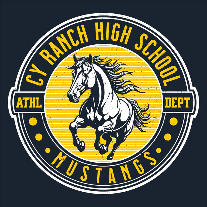 Close-up view of Cypress Ranch High School Mustangs Women's Navy T-shirt 224
