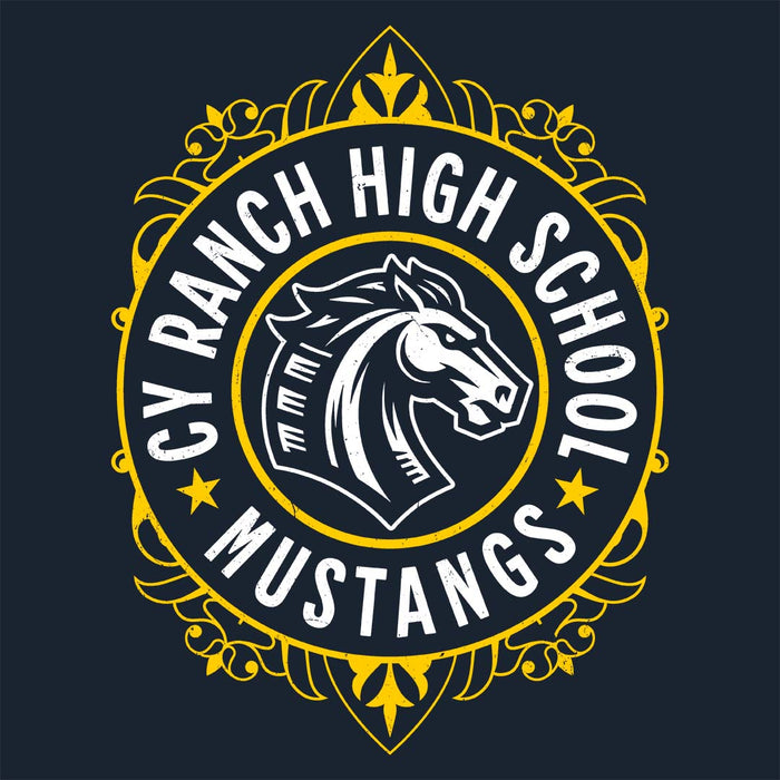 Close-up view of Cypress Ranch High School Mustangs Women's Navy T-shirt 227