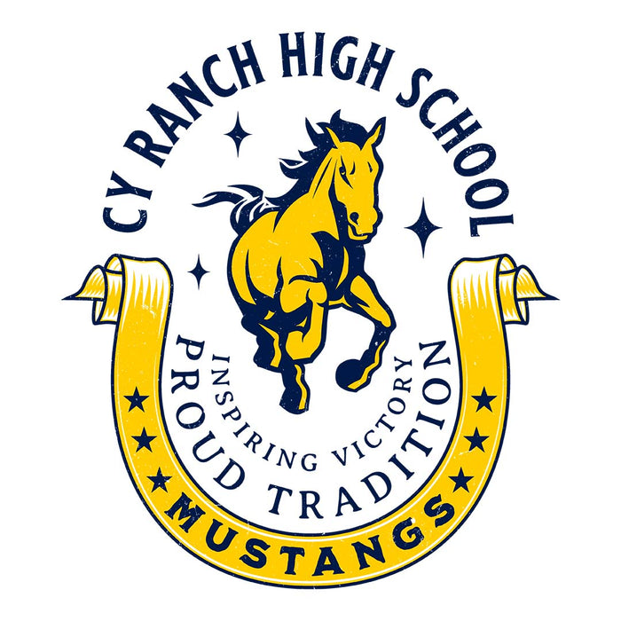 Close-up view of Cypress Ranch High School Mustangs Unisex 3/4 sleeve Raglan T-shirt 229