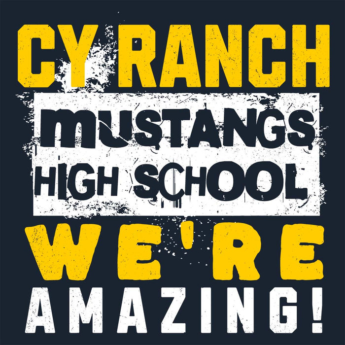 Close-up view of Cypress Ranch High School Mustangs Women's Navy T-shirt 231