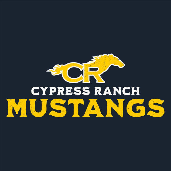 Close-up view of Cypress Ranch High School Mustangs Women's Navy T-shirt 233