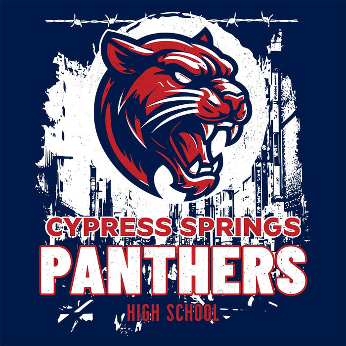 Close-up view of Cypress Springs High School Panthers Navy Classic Unisex T-shirt 202