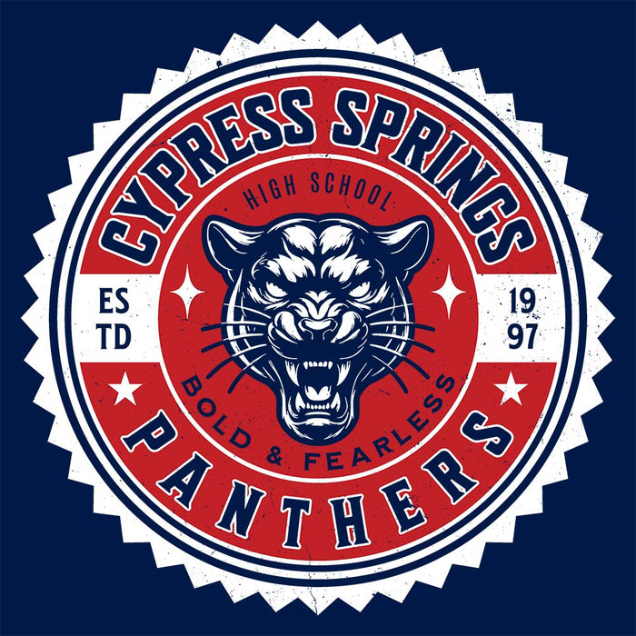 Close-up view of Cypress Springs High School Panthers Navy Classic Unisex T-shirt 203