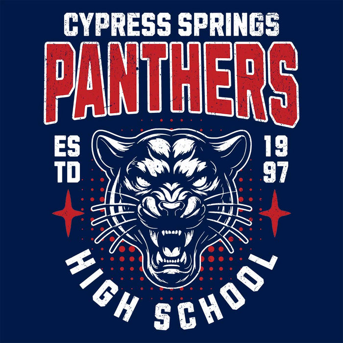 Close-up view of Cypress Springs High School Panthers Navy Classic Unisex T-shirt 204