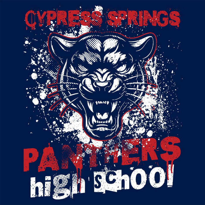 Close-up view of Cypress Springs High School Panthers Navy Classic Unisex T-shirt 205