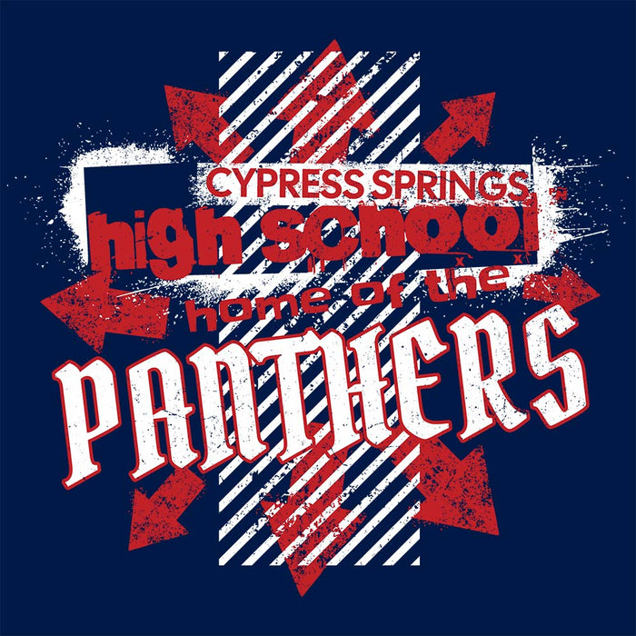 Close-up view of Cypress Springs High School Panthers Navy Premium Unisex T-shirt 210