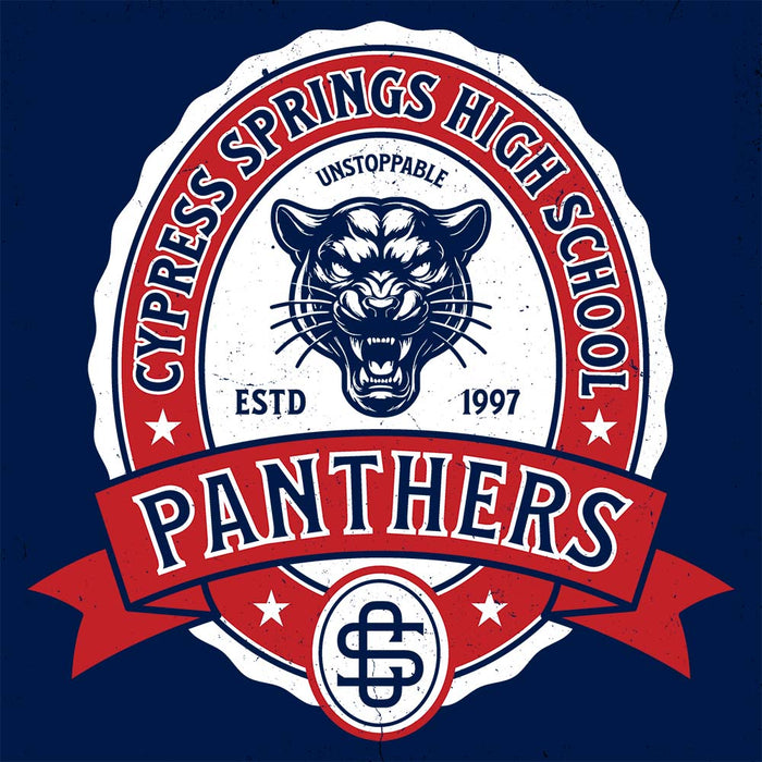 Close-up view of Cypress Springs High School Panthers Navy Classic Unisex Hoodie 212