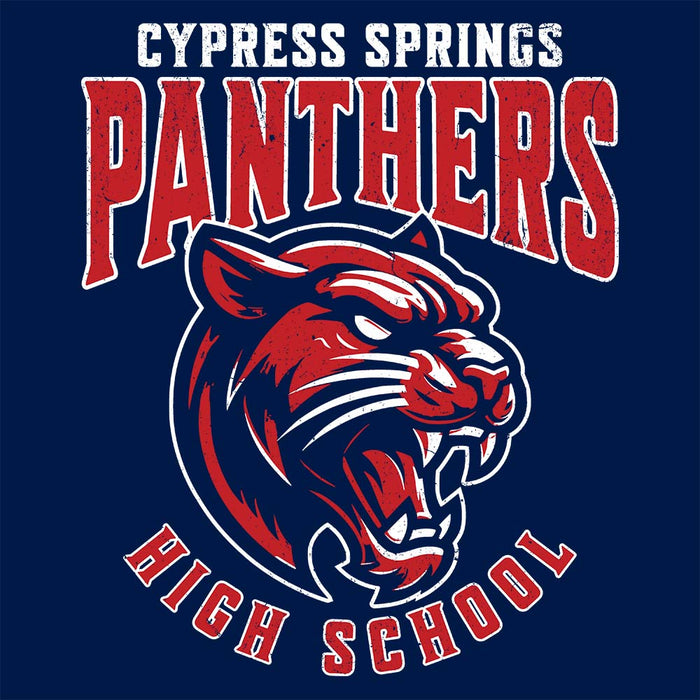 Close-up view of Cypress Springs High School Panthers Navy Premium Unisex T-shirt 213