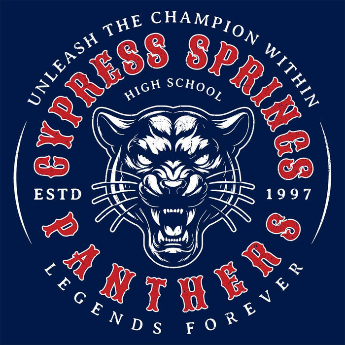 Close-up view of Cypress Springs High School Panthers Navy Classic Unisex Hoodie 214