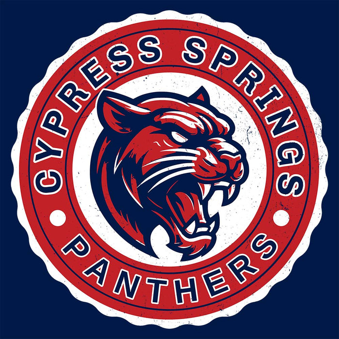 Close-up view of Cypress Springs High School Panthers Navy Premium Unisex T-shirt 216