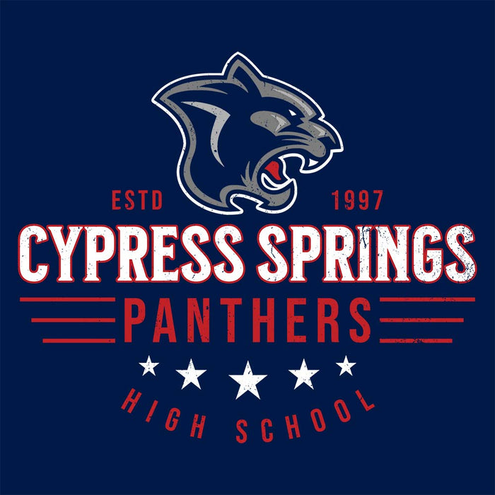 Close-up view of Cypress Springs High School Panthers Navy Classic Unisex Hoodie 217