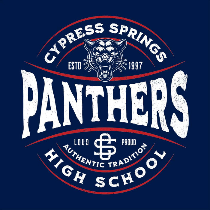 Close-up view of Cypress Springs High School Panthers Navy Classic Unisex T-shirt 218