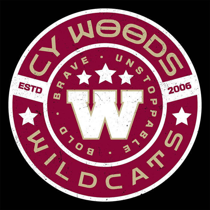 Close-up view of Cypress Woods High School Wildcats Black Classic Unisex Hoodie 239