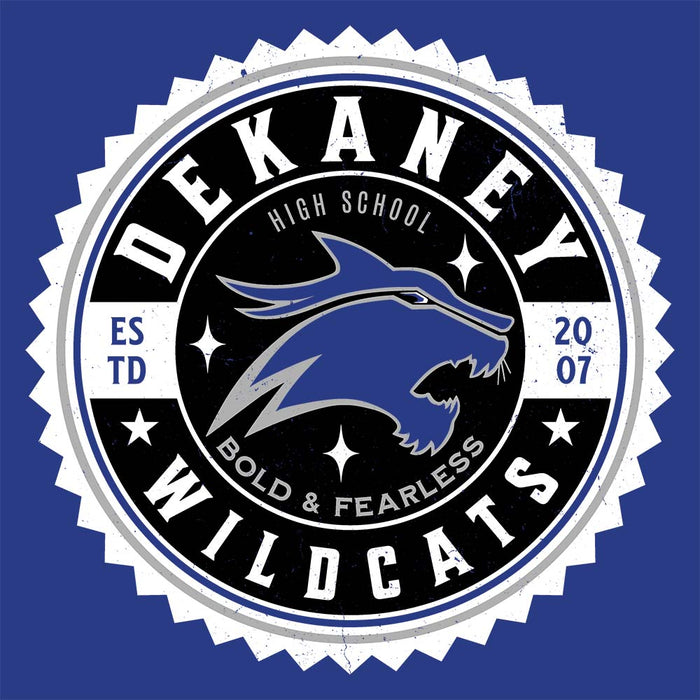 Close-up view of Dekaney High School Wildcats Royal Blue Premium Unisex Hoodie 203