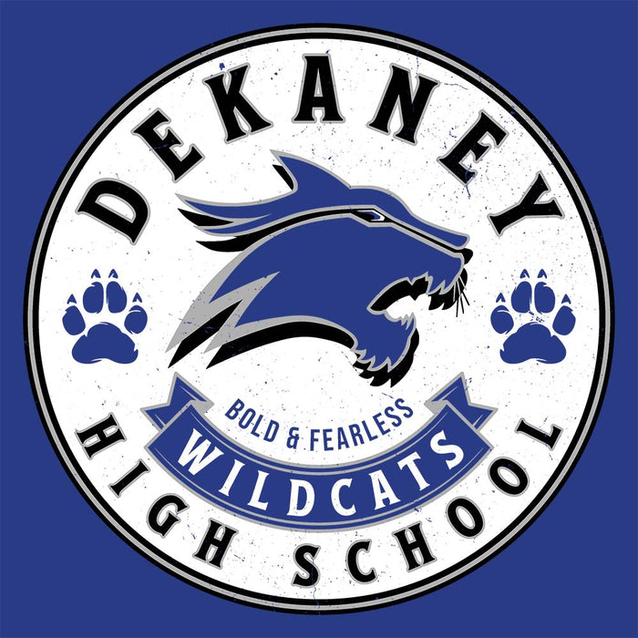 Close-up view of Dekaney High School Wildcats Royal Blue Classic Unisex Hoodie 215