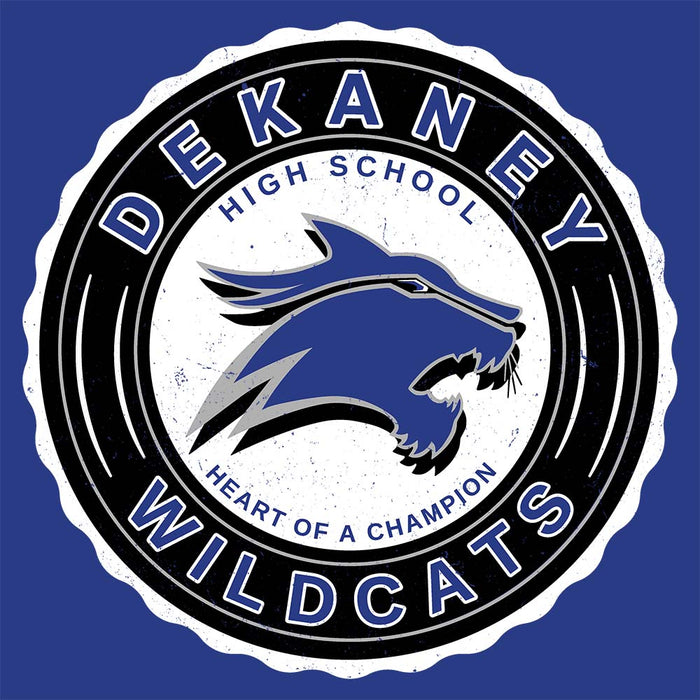 Close-up view of Dekaney High School Wildcats Royal Blue Premium Unisex Hoodie 216