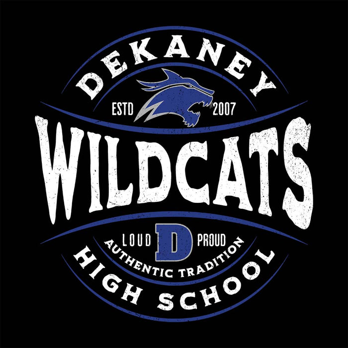 Close-up view of Dekaney High School Wildcats Black Premium Unisex Hoodie 218