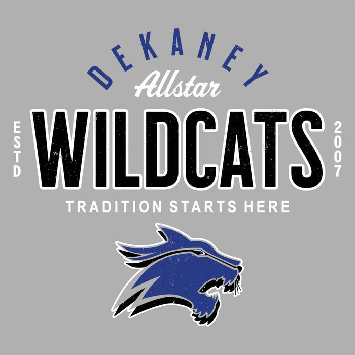 Close-up view of Dekaney High School Wildcats Unisex 3/4 sleeve Raglan T-shirt 040
