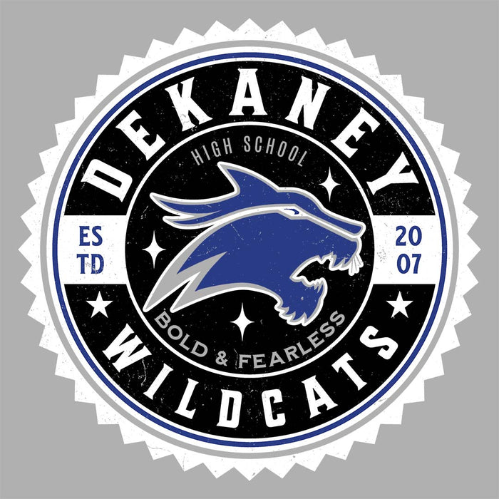 Close-up view of Dekaney High School Wildcats Unisex 3/4 sleeve Raglan T-shirt 203