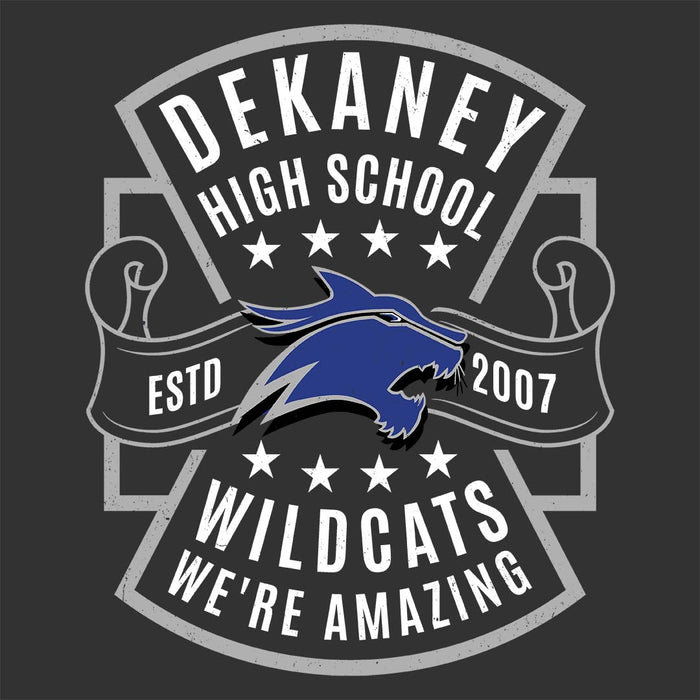 Close-up view of Dekaney High School Wildcats Women's Dark Grey Heather T-shirt 207