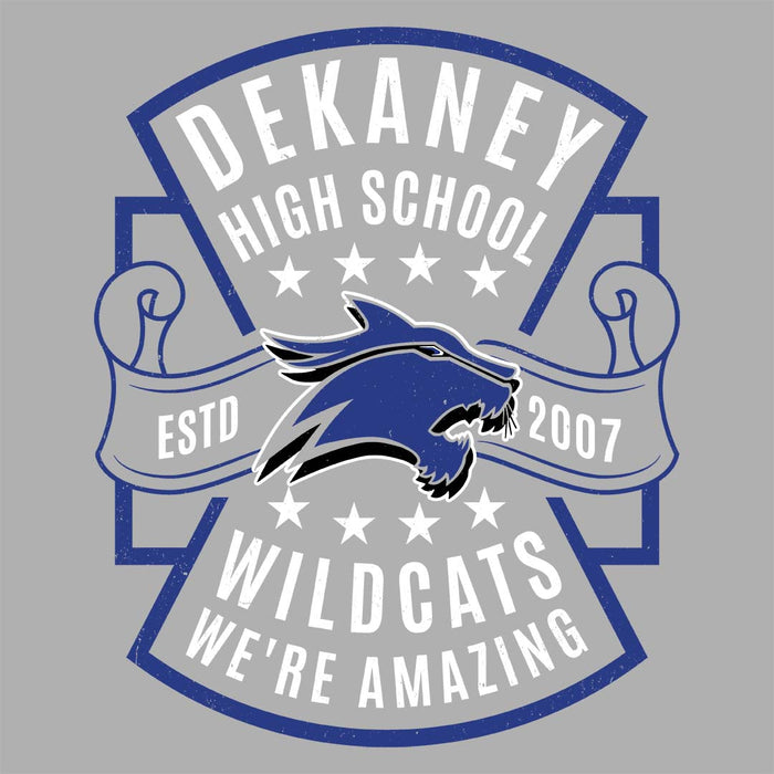 Close-up view of Dekaney High School Wildcats Unisex 3/4 sleeve Raglan T-shirt 207