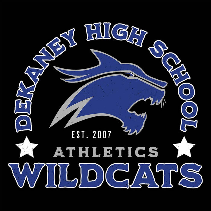 Close-up view of Dekaney High School Wildcats Unisex 3/4 sleeve Raglan T-shirt 208