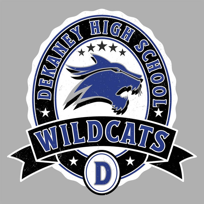 Close-up view of Dekaney High School Wildcats Unisex 3/4 sleeve Raglan T-shirt 212