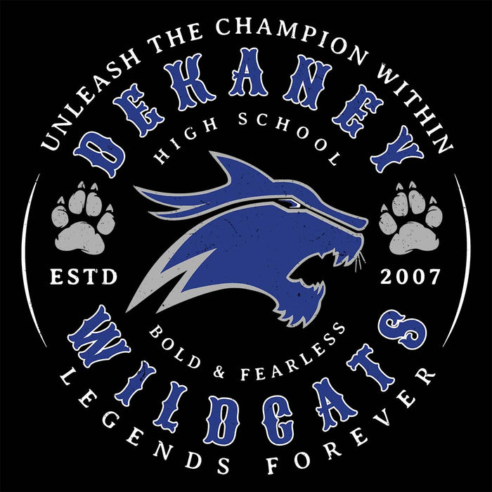 Close-up view of Dekaney High School Wildcats Women's Black T-shirt 214