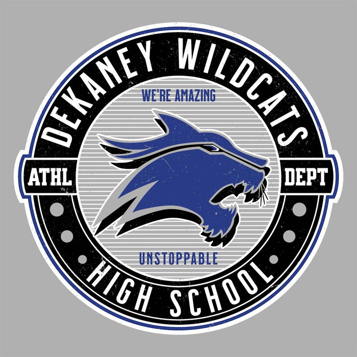 Close-up view of Dekaney High School Wildcats Unisex 3/4 sleeve Raglan T-shirt 224