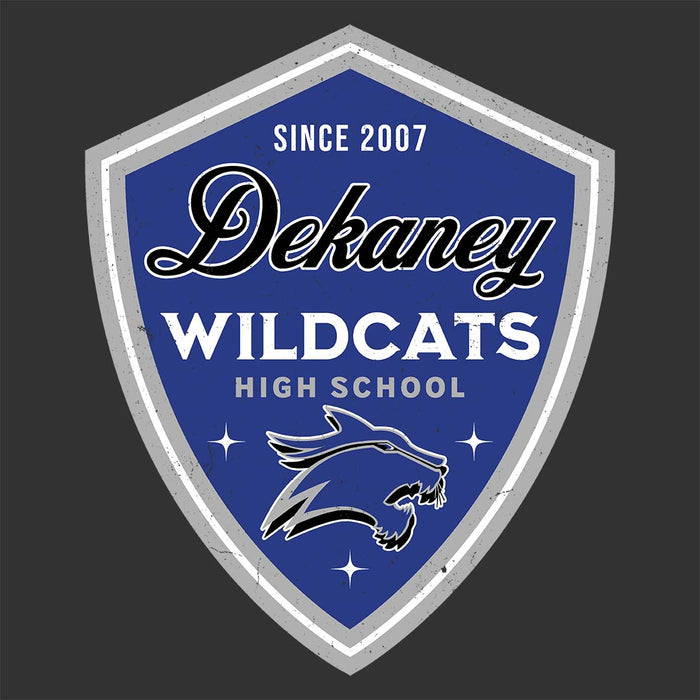 Close-up view of Dekaney High School Wildcats Women's Dark Grey Heather T-shirt 225