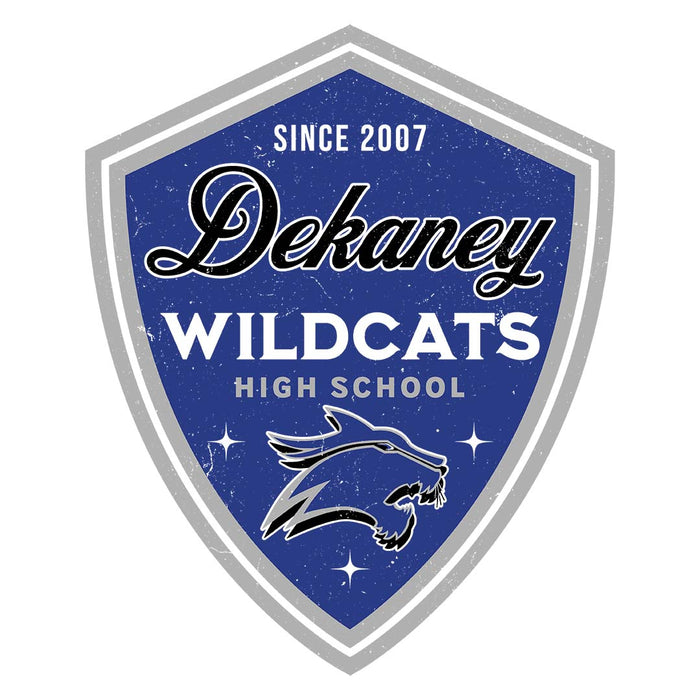Close-up view of Dekaney High School Wildcats Unisex 3/4 sleeve Raglan T-shirt 225