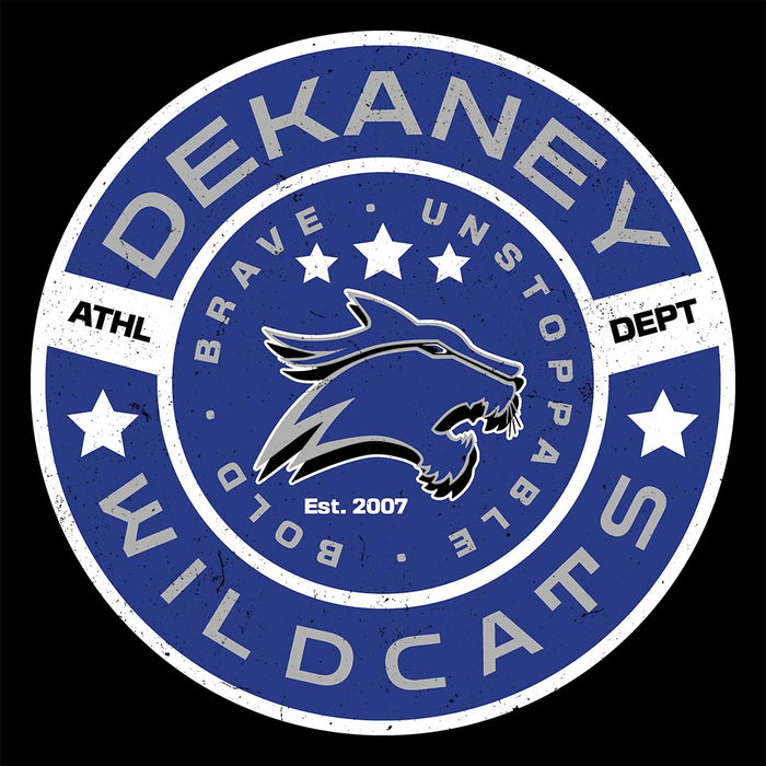 Close-up view of Dekaney High School Wildcats Women's Black T-shirt 239