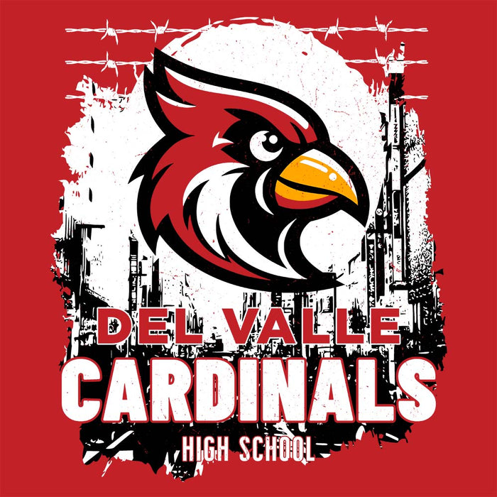 Close-up view of Del Valle High School Cardinals Red Classic Unisex Hoodie 202