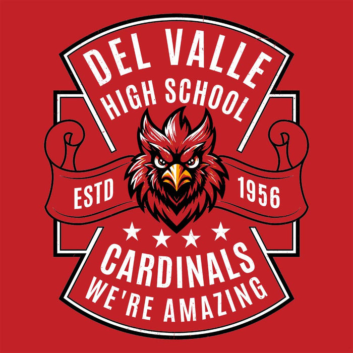 Close-up view of Del Valle High School Cardinals Red Premium Unisex T-shirt 207