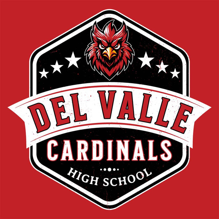 Close-up view of Del Valle High School Cardinals Red Classic Unisex Hoodie 209