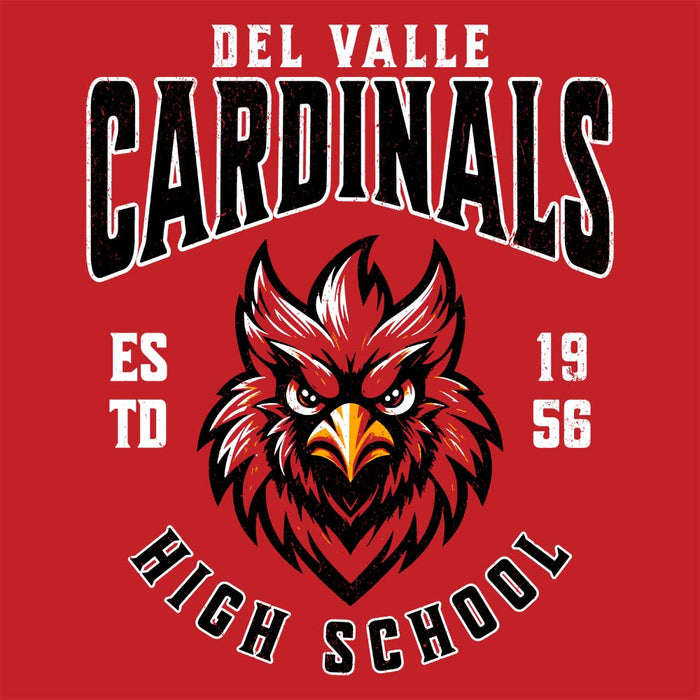 Close-up view of Del Valle High School Cardinals Red Classic Unisex Hoodie 213