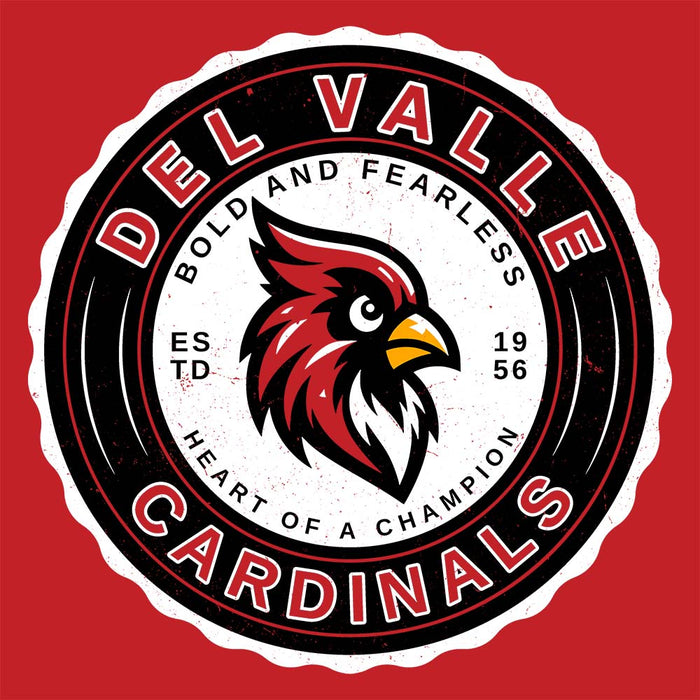 Close-up view of Del Valle High School Cardinals Red Classic Unisex Hoodie 216