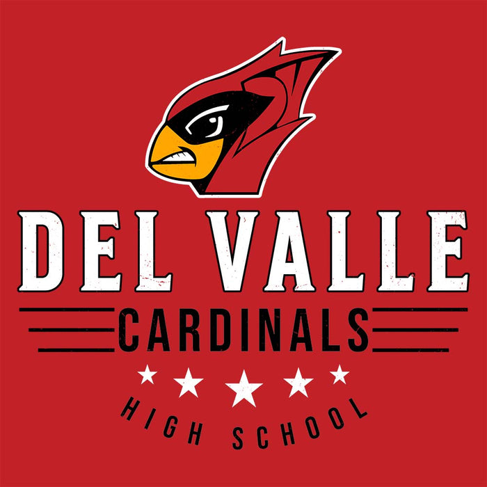 Close-up view of Del Valle High School Cardinals Red Classic Unisex Hoodie 217