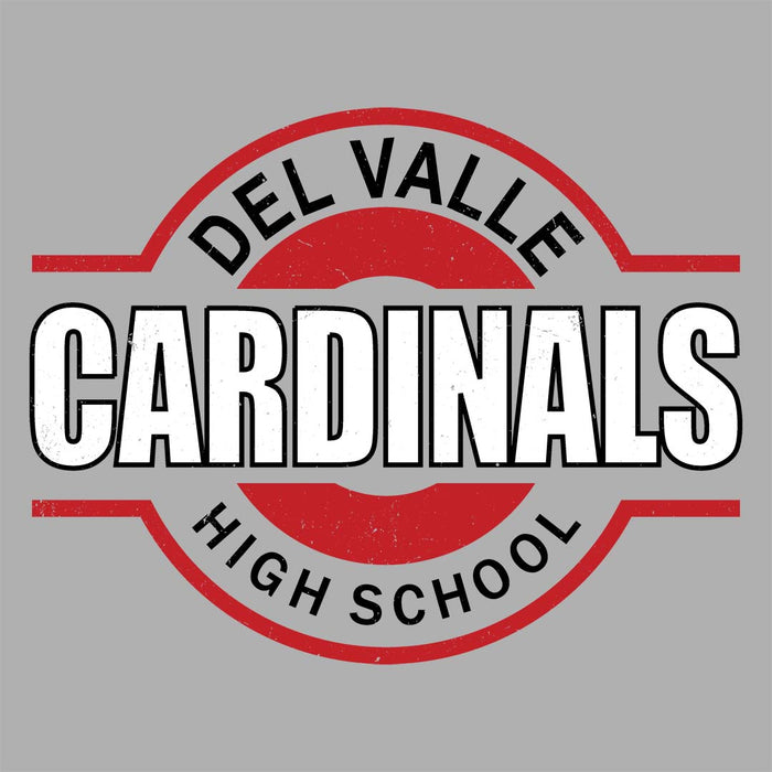 Close-up view of Del Valle High School Cardinals Unisex 3/4 sleeve Raglan T-shirt 011