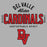 Close-up view of Del Valle High School Cardinals Unisex 3/4 sleeve Raglan T-shirt 040