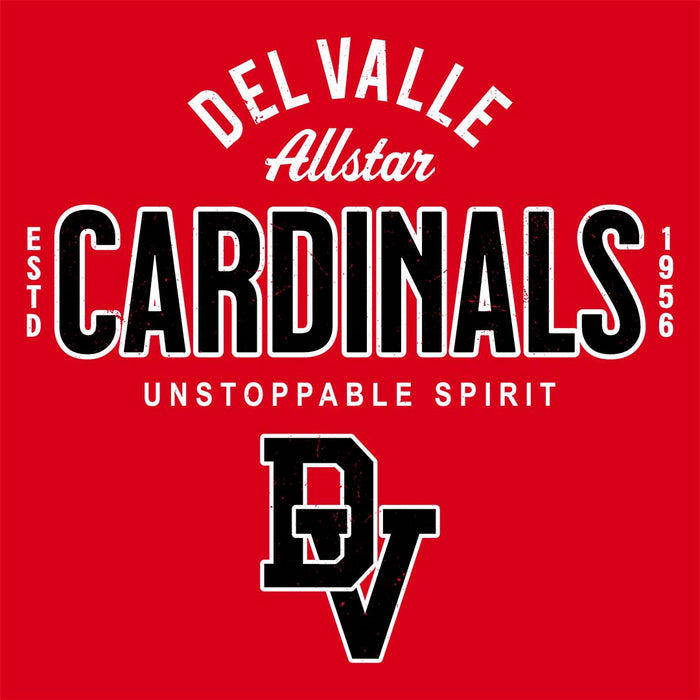 Close-up view of Del Valle High School Cardinals Red Classic Unisex T-shirt 040