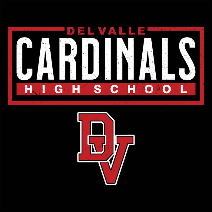 Close-up view of Del Valle High School Cardinals Women's Black T-shirt 049