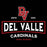 Close-up view of Del Valle High School Cardinals Unisex 3/4 sleeve Raglan T-shirt 202