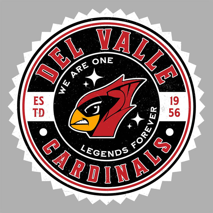 Close-up view of Del Valle High School Cardinals Women's Heather Grey T-shirt 203