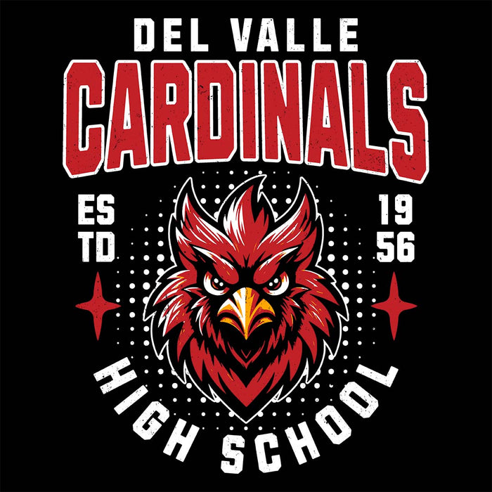 Close-up view of Del Valle High School Cardinals Women's Black T-shirt 204