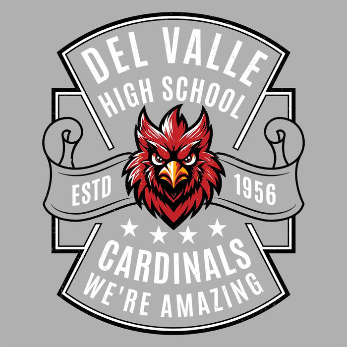 Close-up view of Del Valle High School Cardinals Women's Heather Grey T-shirt 207