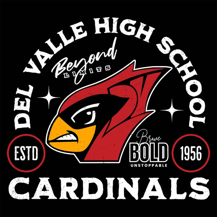 Close-up view of Del Valle High School Cardinals Black Classic Unisex T-shirt 208