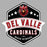 Close-up view of Del Valle High School Cardinals Unisex 3/4 sleeve Raglan T-shirt 209